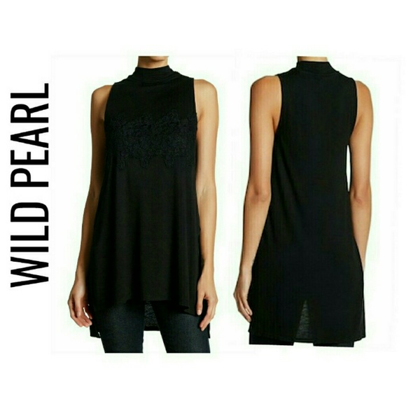 Wild Pearl Tops - WILD PEARL Black MockNeck Hi Lo Top NWT XS